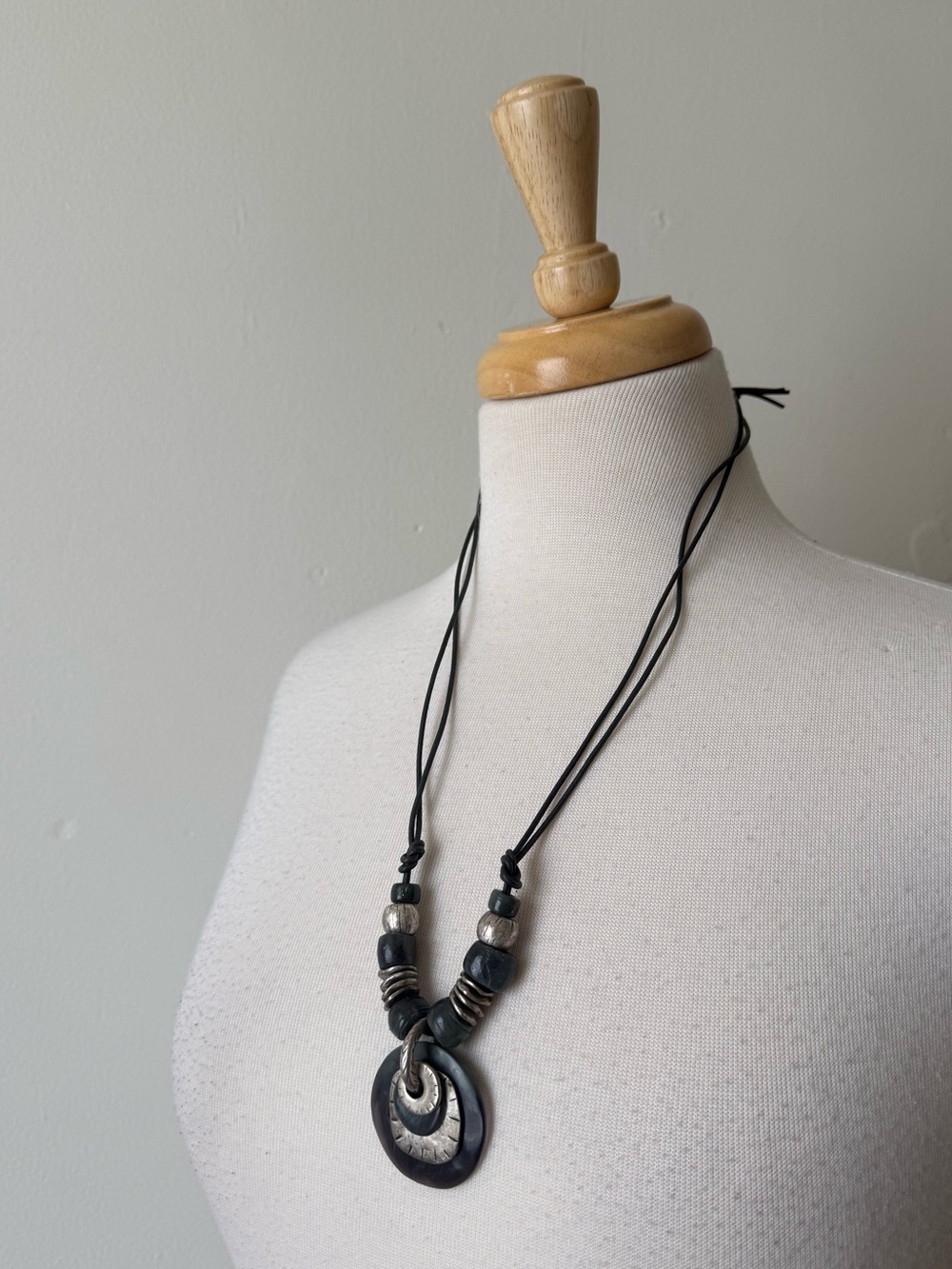 Boho Adjustable Pendant Necklace Wood & Metal Statement Necklace